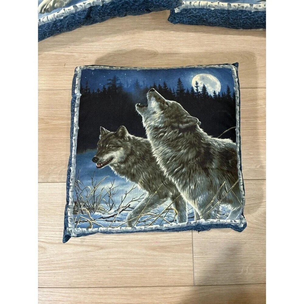 3 PC Set Wolf & Full Moon Accent Pillows with Blue Tassels 14